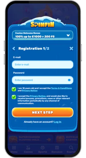 Creating a casino account by entering name, email and date of birth with verification in under 2 minutes