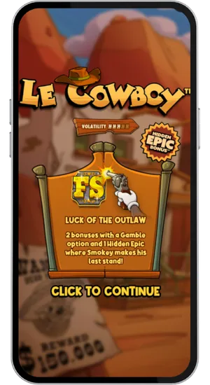 Finding Le Cowboy slot in the casino lobby via search bar or browsing Hacksaw Gaming titles