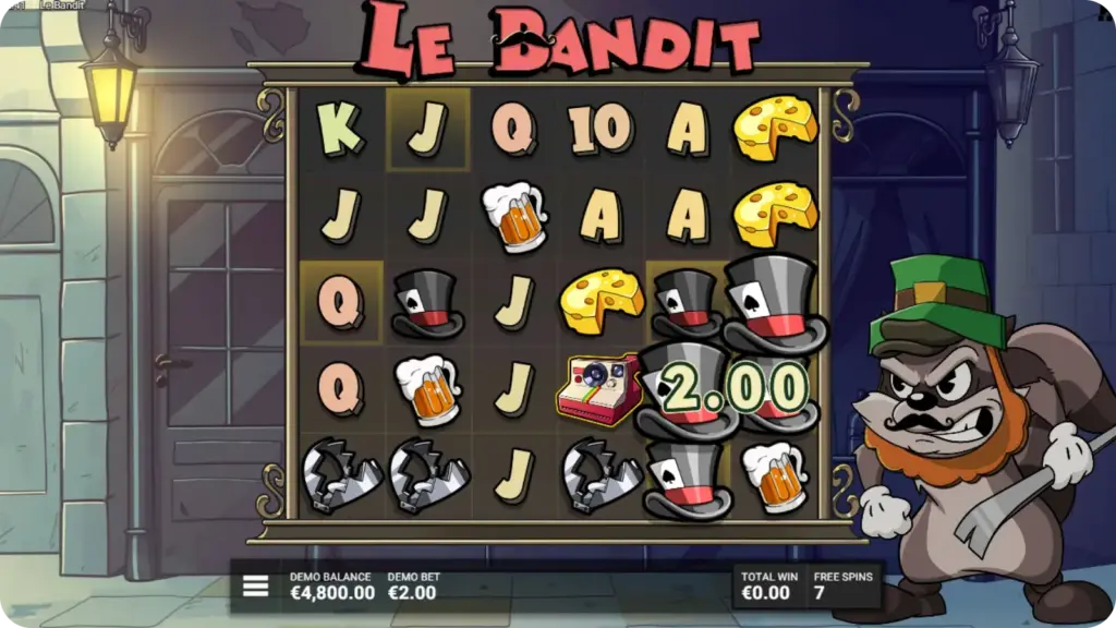 Le Bandit bonus round with Golden Squares and Rainbow feature
