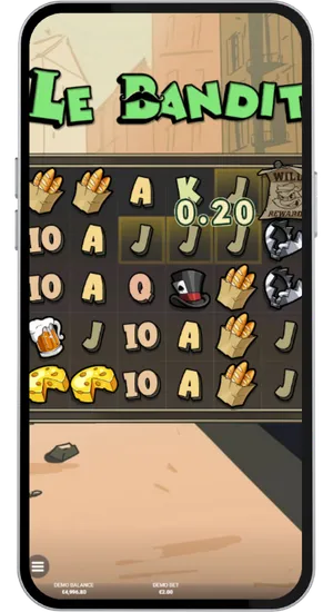 Choosing a stake between £0.10 and £100 and spinning in Le Bandit slot while adjusting based on balance
