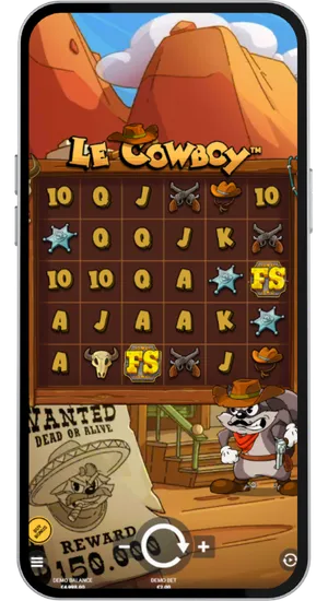 Adjusting the stake from £0.05 to £40 and starting a round in Le Cowboy slot