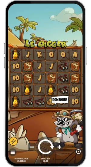 Le Digger base game grid with Smokey the raccoon