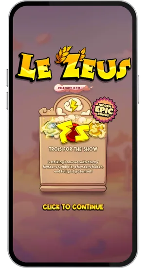 Le Zeus intro screen on mobile