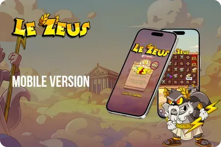 Le Zeus slot on a mobile phone with a UK flag